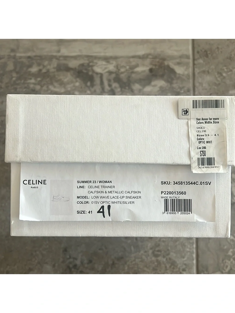 Celine Low Wave Lace-Up Sneaker, Optic White/Silver Size 41 in Box +DustBag $750